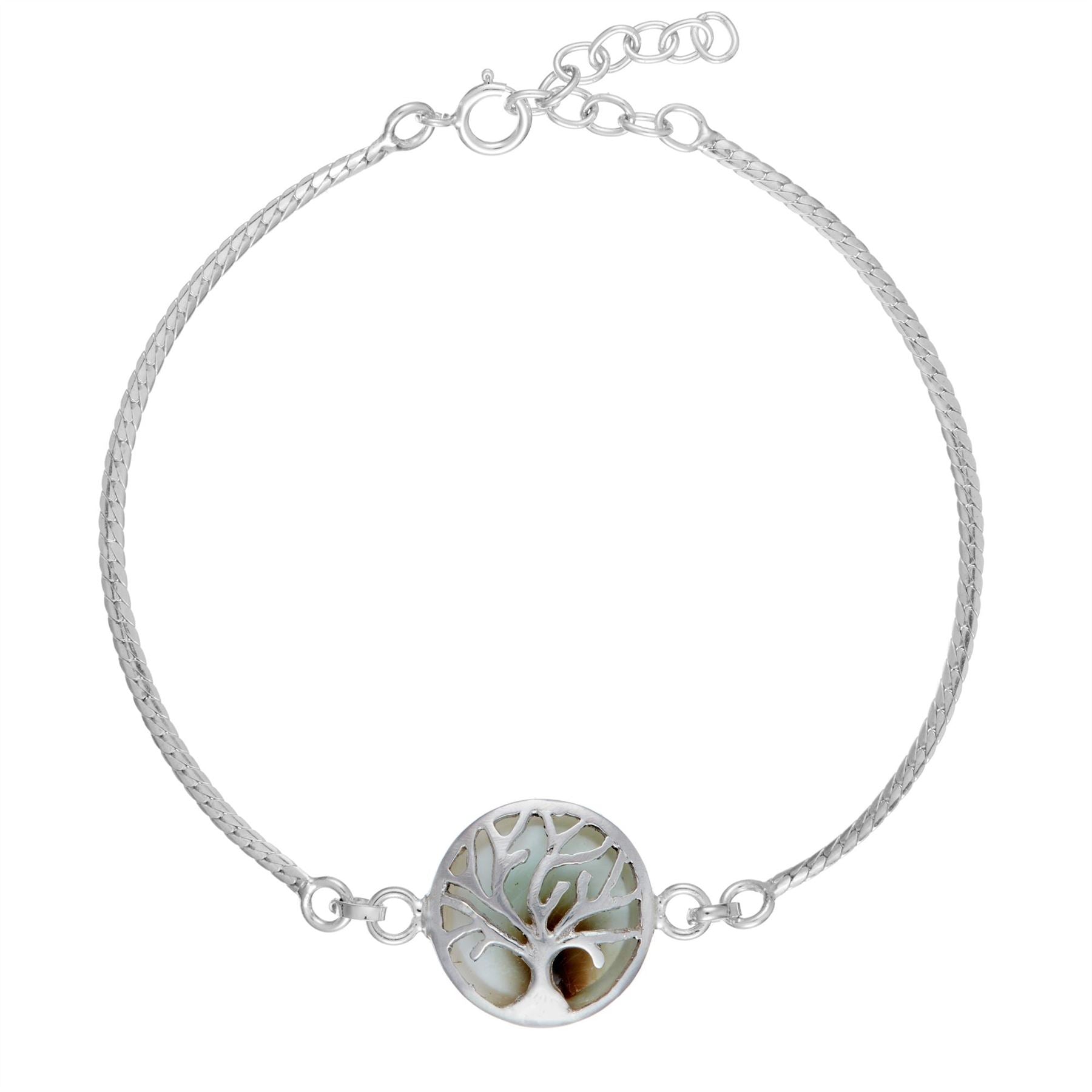 Sterling Shiva Eye Cut Out Tree Life Herringbone Bracelet