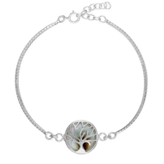 Sterling Silver Shiva Eye Cut-Out Tree of Life Herringbone Bracelet