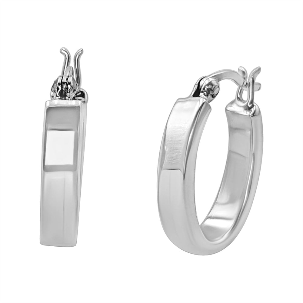 Sterling Silver Chunky Oval Hoop Earrings - 20mm Square Tube Hoops