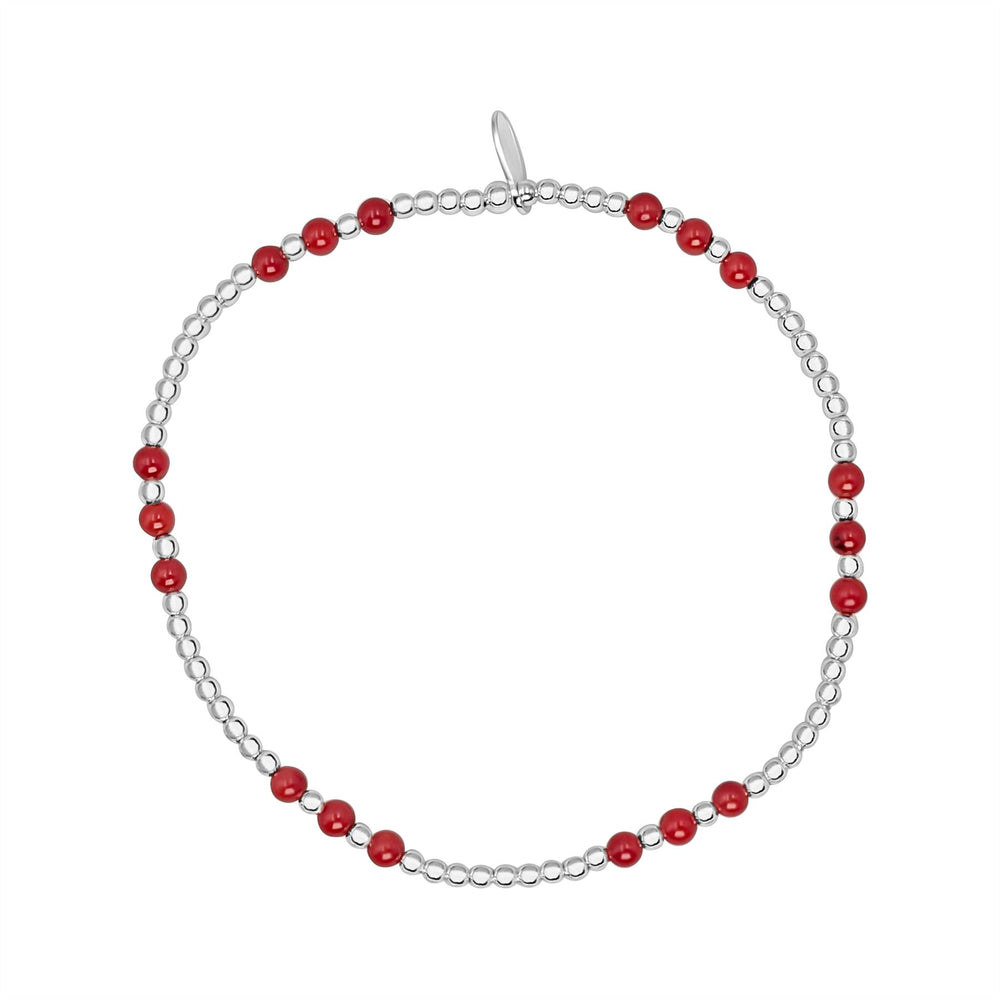 Sterling Silver Red Coral Stretch Bracelet - Stackable Gemstone Design