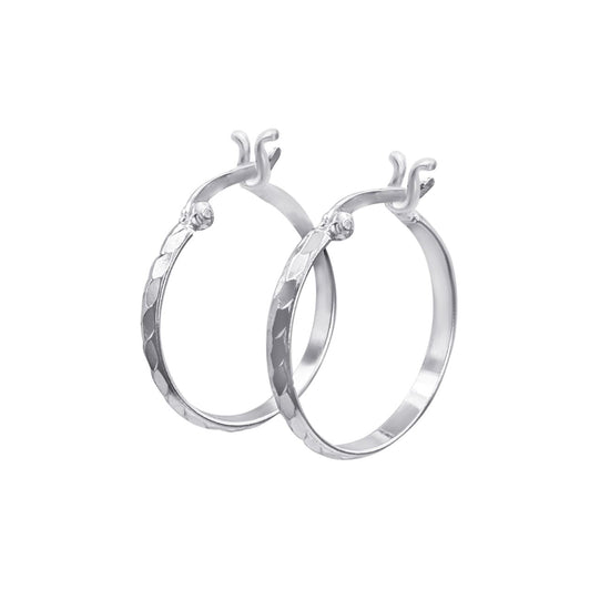 
                    
                      Sterling silver faceted hoop earrings with saddleback closure
                    
                  