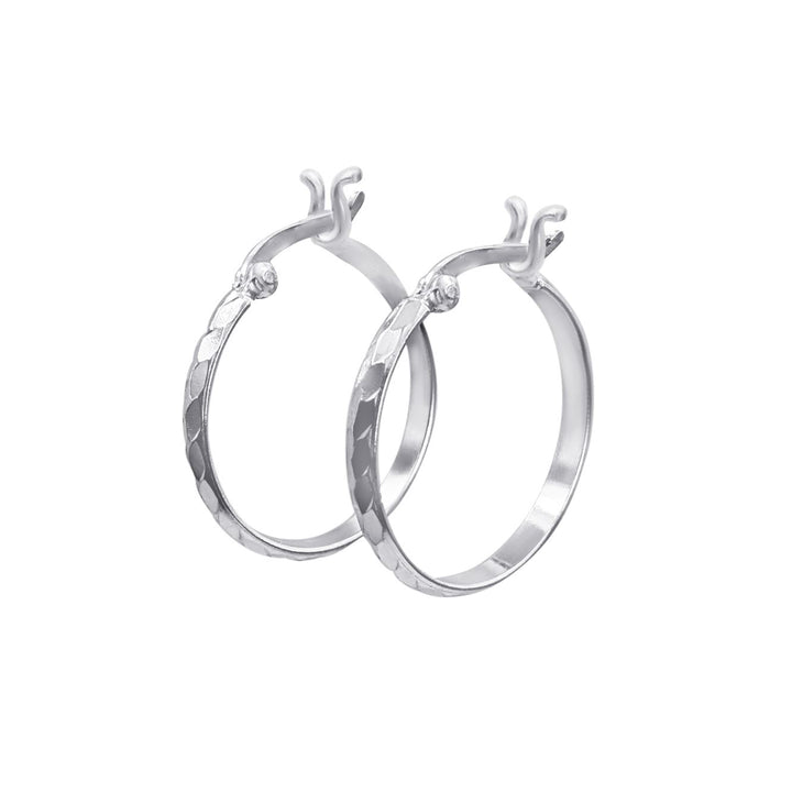 Sterling silver faceted hoop earrings with saddleback closure