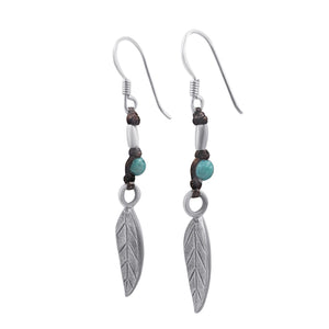 
                  
                    Hill Tribe Silver Leaf Turquoise Bead Boho Drop Earrings
                  
                