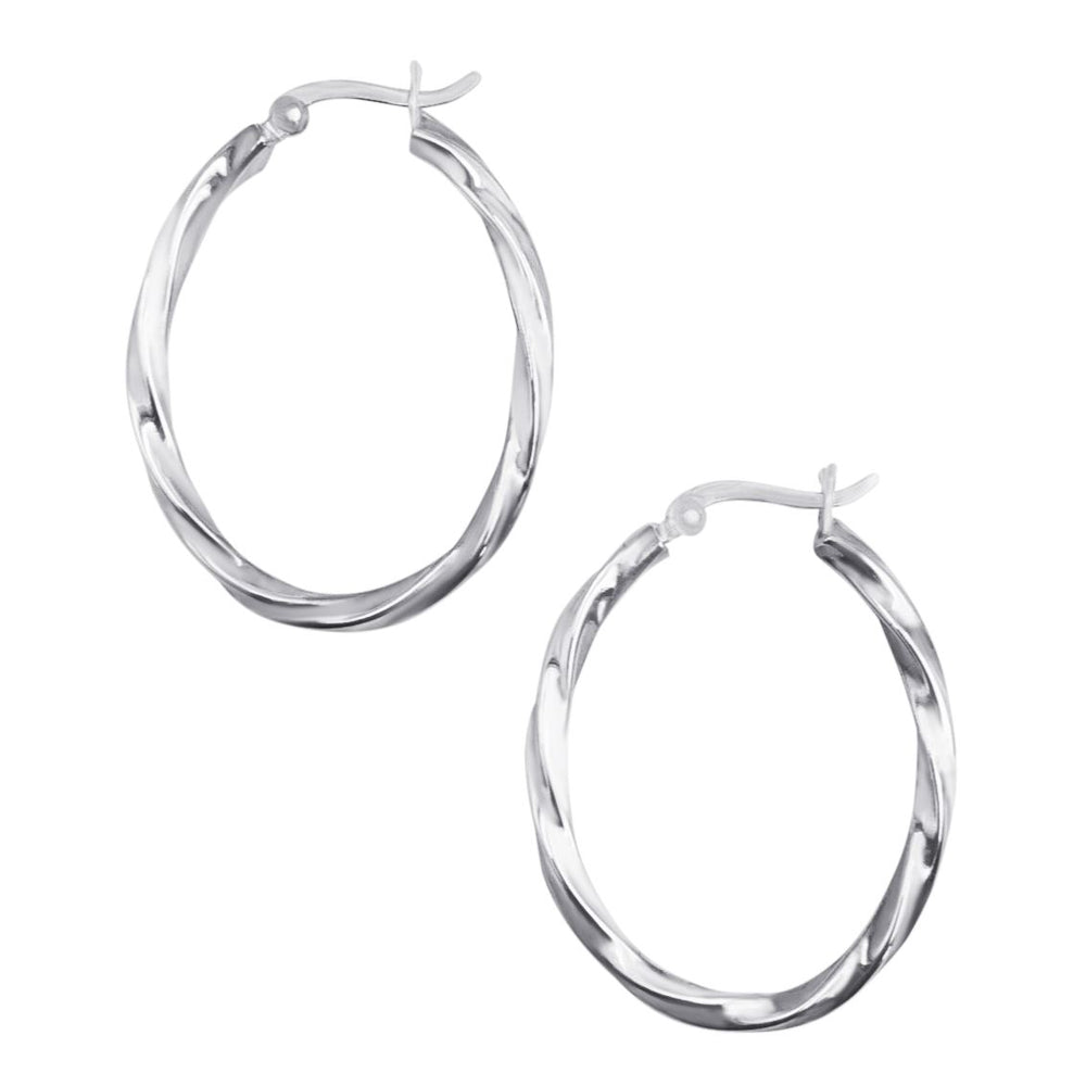 Sterling Silver Large Oval Hoops Twisted Square Tube Chunky Hoop Earrings