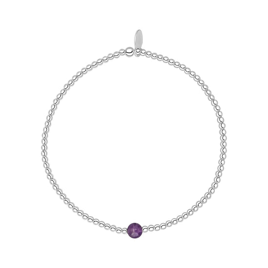 Sterling Silver Amethyst Ball Stretch Bracelet - Simple Beaded Design