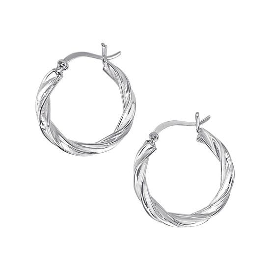 925 sterling silver twist hoop earrings with saddleback closure