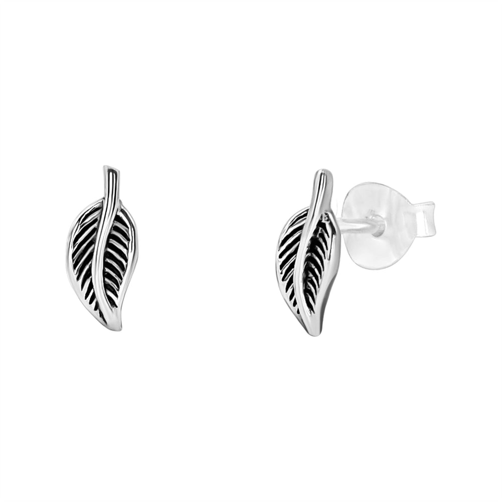 Sterling Silver Leaf Stud Earrings - Small Feather Studs