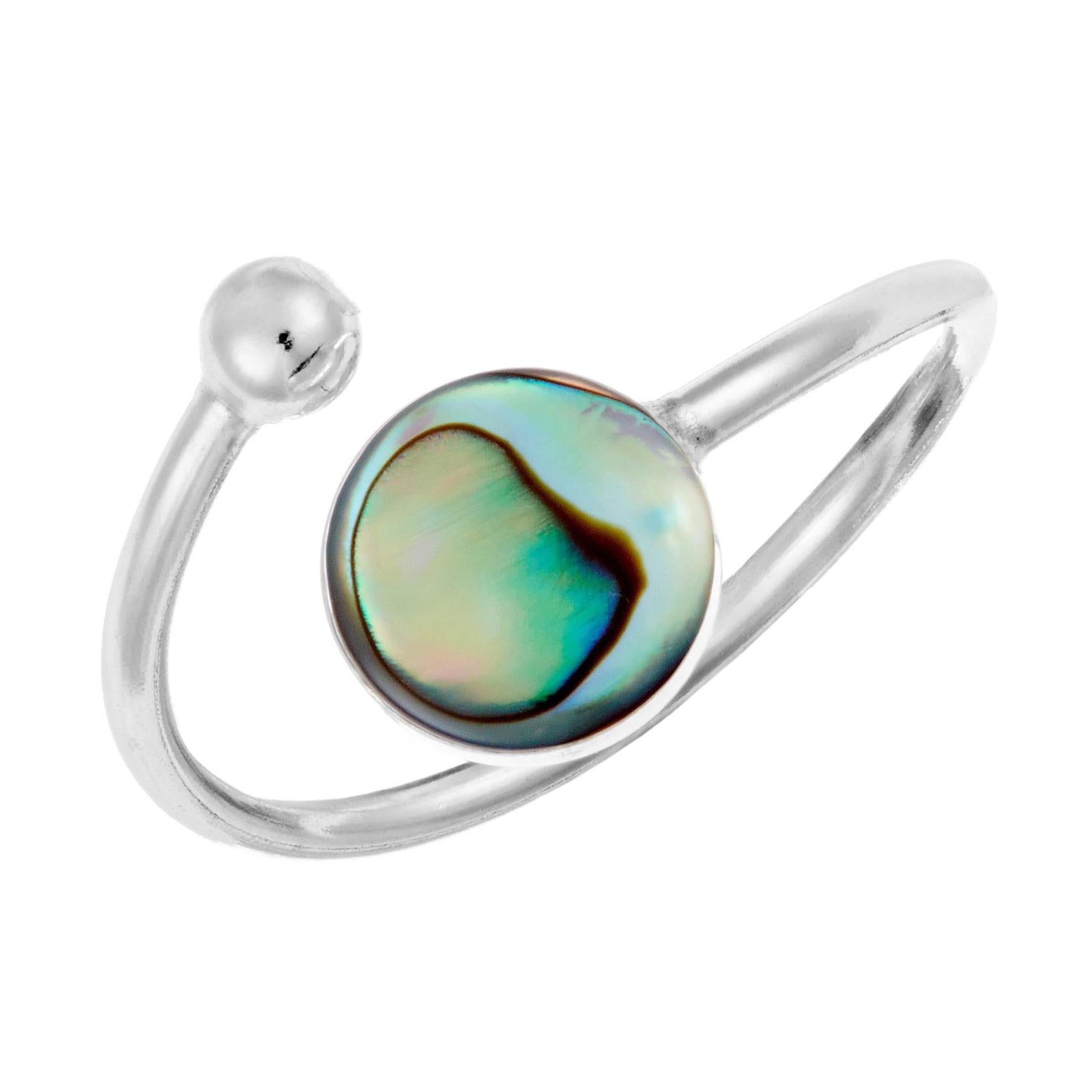 Sterling Round Abalone Wrap Ring Open Wraparound Band