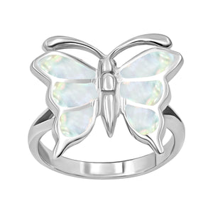 
                  
                    Sterling Silver Mother of Pearl Butterfly Ring - Statement Band Design
                  
                