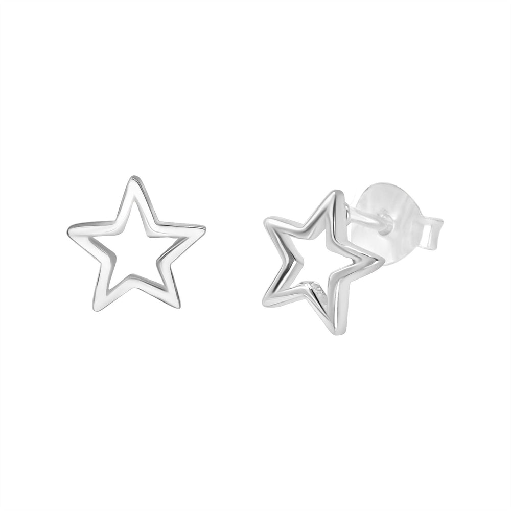 Sterling Silver Open Star Stud Earrings - Small Celestial Studs