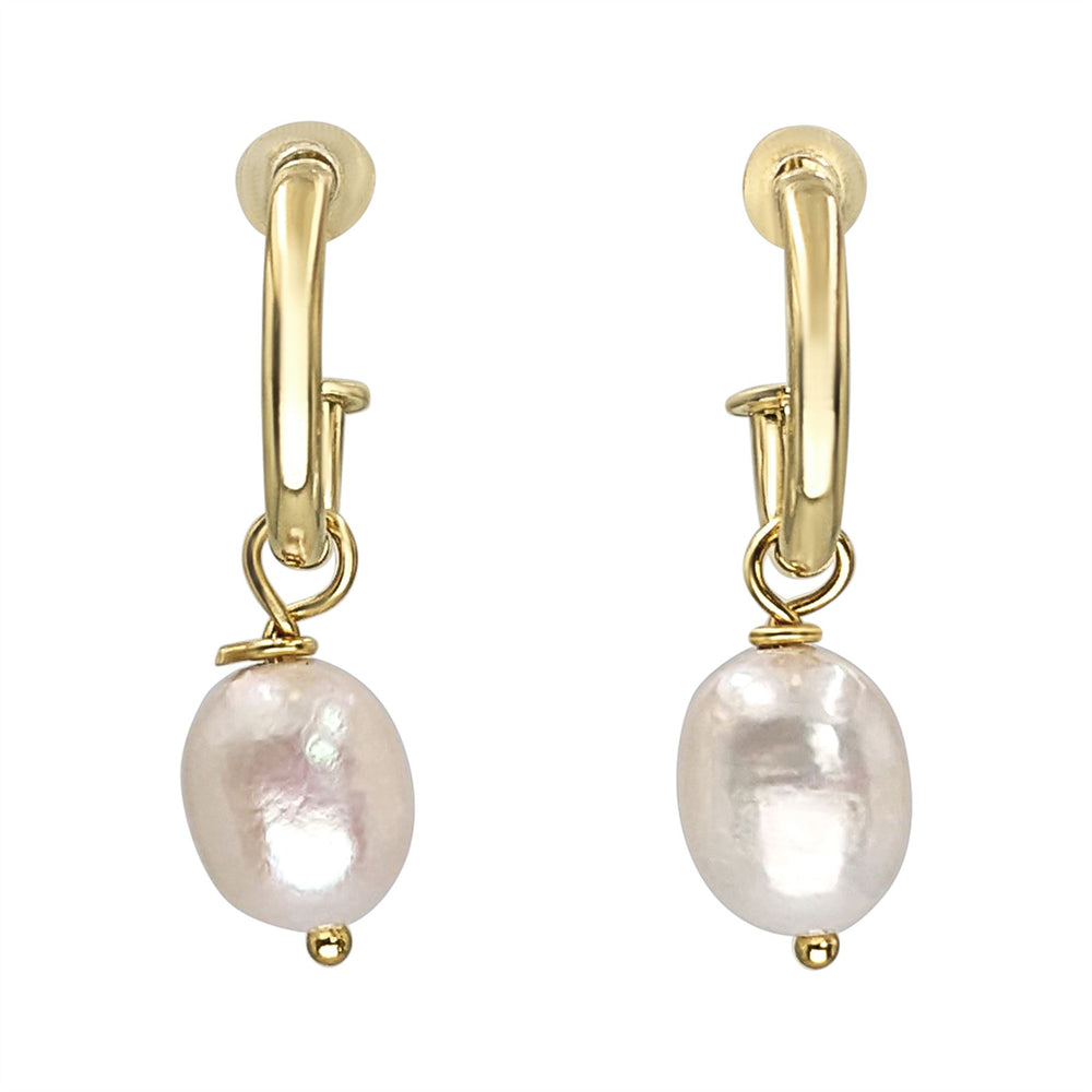 Gold-Plated Silver Real Pearl Hoop Earrings - Elegant Drop Earrings