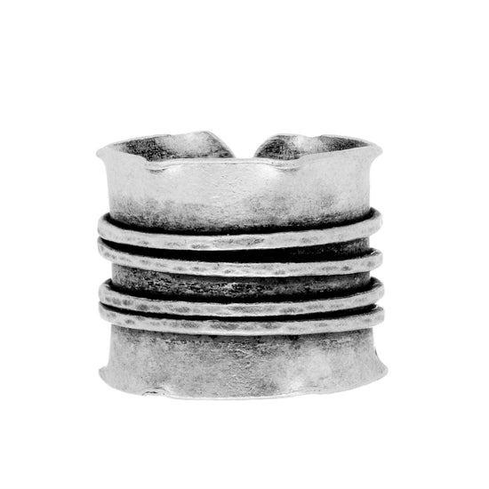 Karen Hill Tribe Silver Rustic Wide Ring - Adjustable Ridged Band