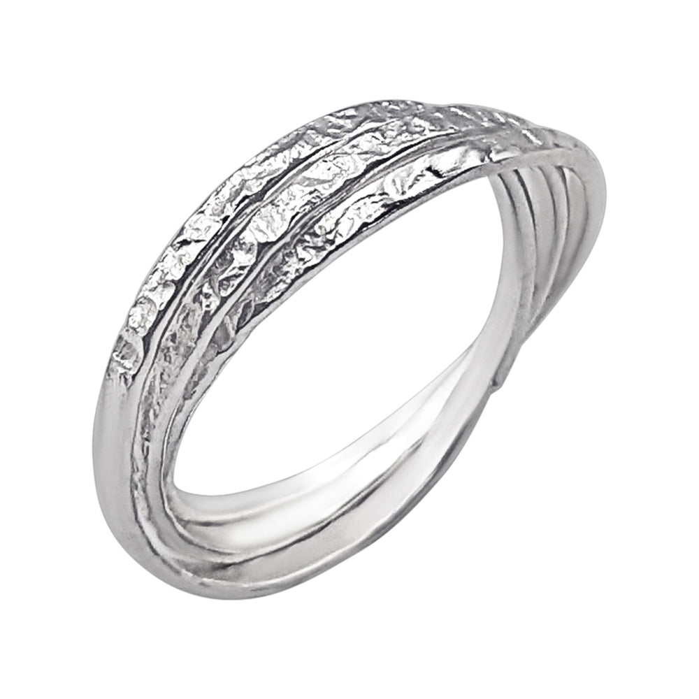 Sterling Silver Textured Russian Wedding Ring - Interlocking Triple Band