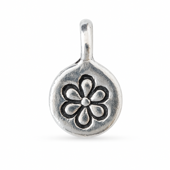 Sterling Silver Tiny Round Flower Charm – Small Daisy Pendant