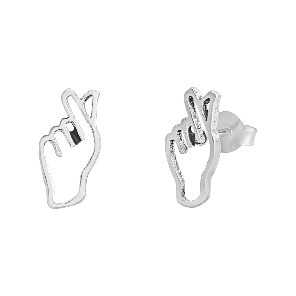 Sterling Silver 'I Love You' Hand Sign Language Stud Earrings