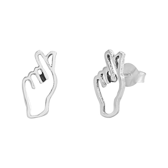 Sterling Silver 'I Love You' Hand Sign Language Stud Earrings