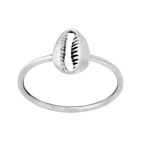 Sterling Silver Cowrie Shell Ring - Stackable Thin Band