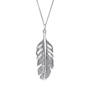 
                  
                    Sterling Silver Extra Large Feather Pendant Necklace With Curb Chain
                  
                