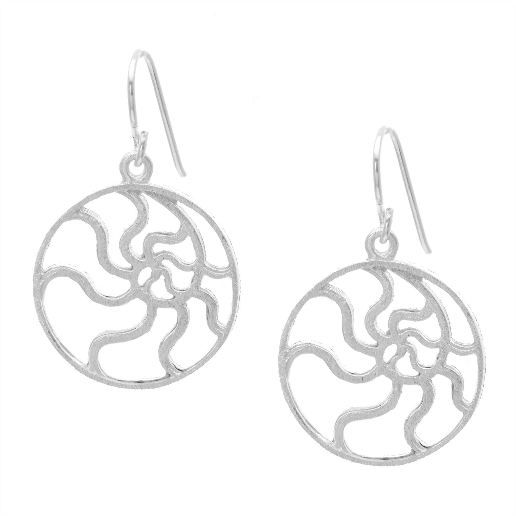 Sterling Satin Finish Round Circle Cut Out Dangle Earrings