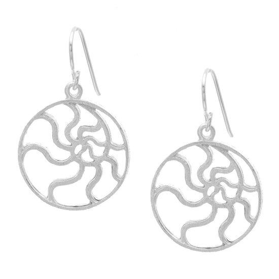 Sterling Silver Satin Finish Round Circle Cut-Out Dangle Earrings
