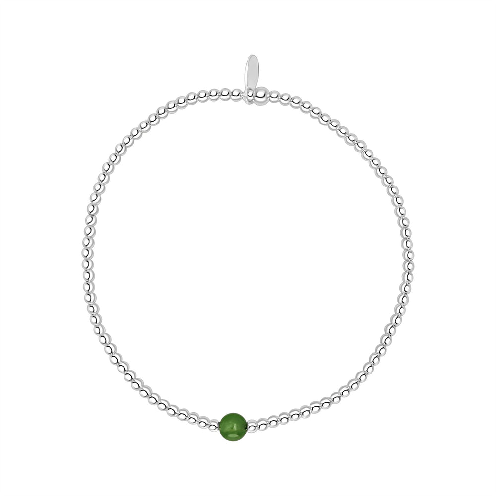 Sterling Silver Jade Stretch Bracelet - Elastic Green Gemstone Beads