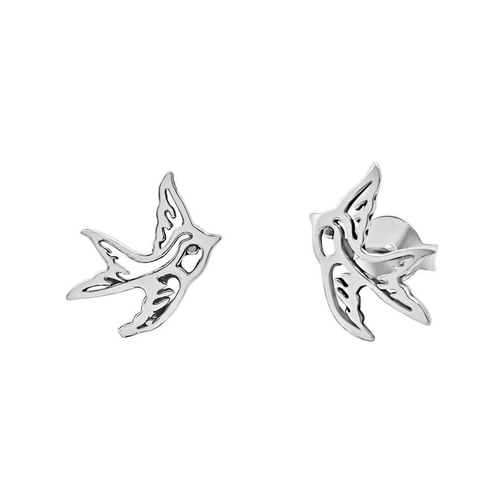 Sterling Silver Small Swallow Bird Stud Earrings - Dainty Animal Studs