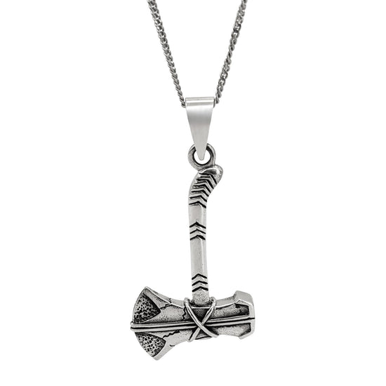 Sterling Silver Viking Axe Pendant - Norse Warrior Necklace