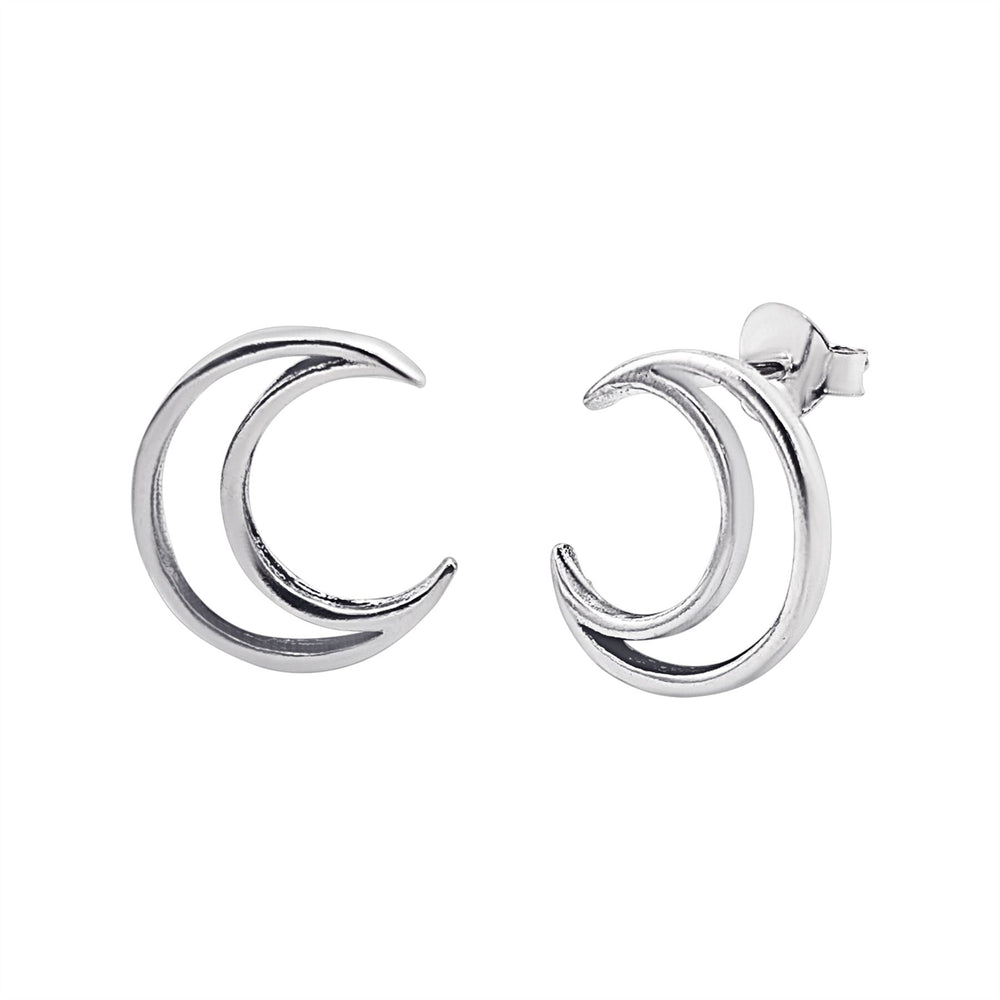 Sterling Silver Large Open Moon Stud Earrings - Celestial Studs