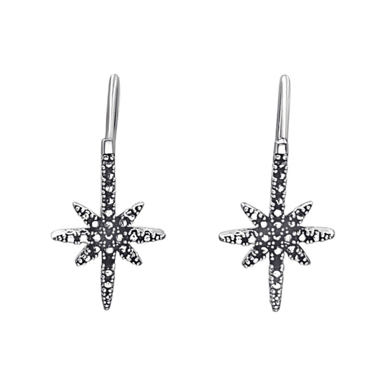 Sterling Silver Northern Star Earrings - Textured Celestial Design