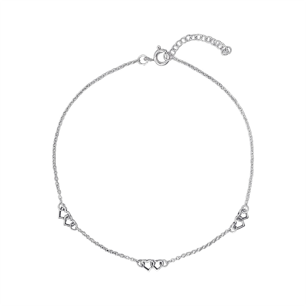 Sterling Silver Interlocking Heart Anklet - Cable Chain Design