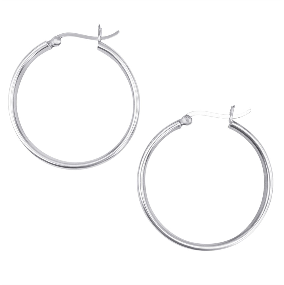 Sterling Silver Chunky Medium Hoops Flat Tube Hoop Earrings