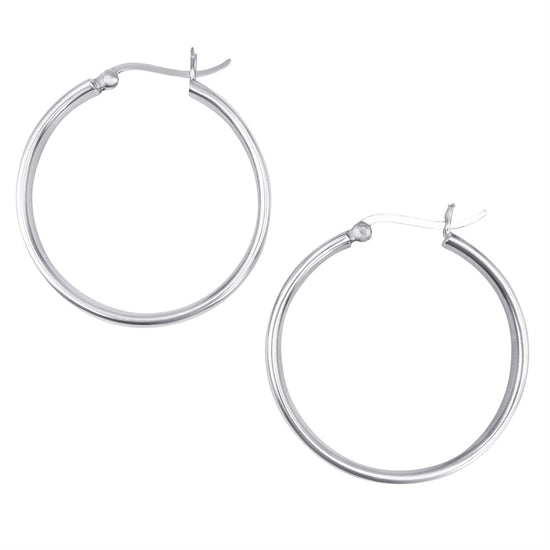 Sterling Silver Chunky Medium Hoops Flat Tube Hoop Earrings
