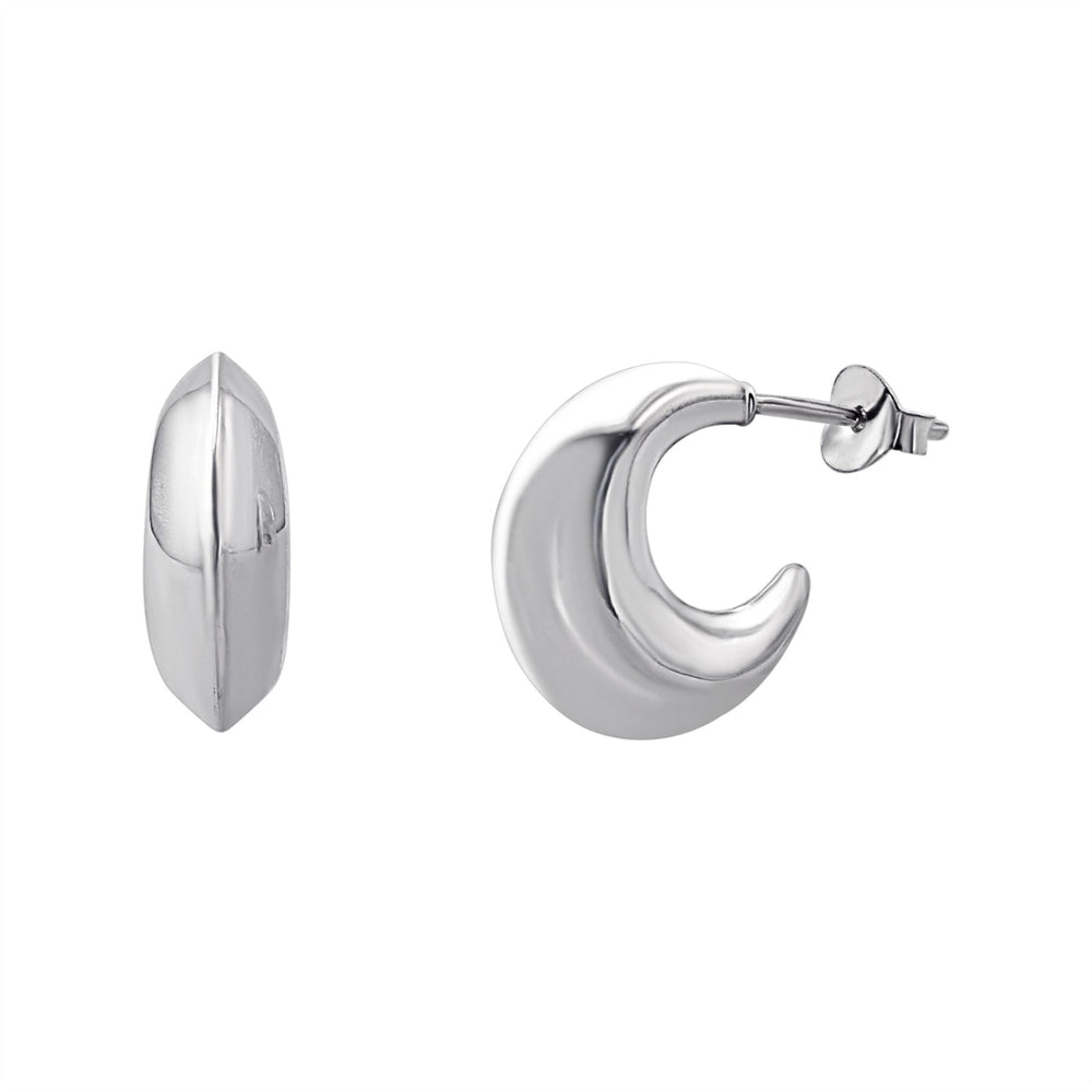 Sterling Silver Tapered Crescent Hoop Earrings - 15mm Sleek Hoops