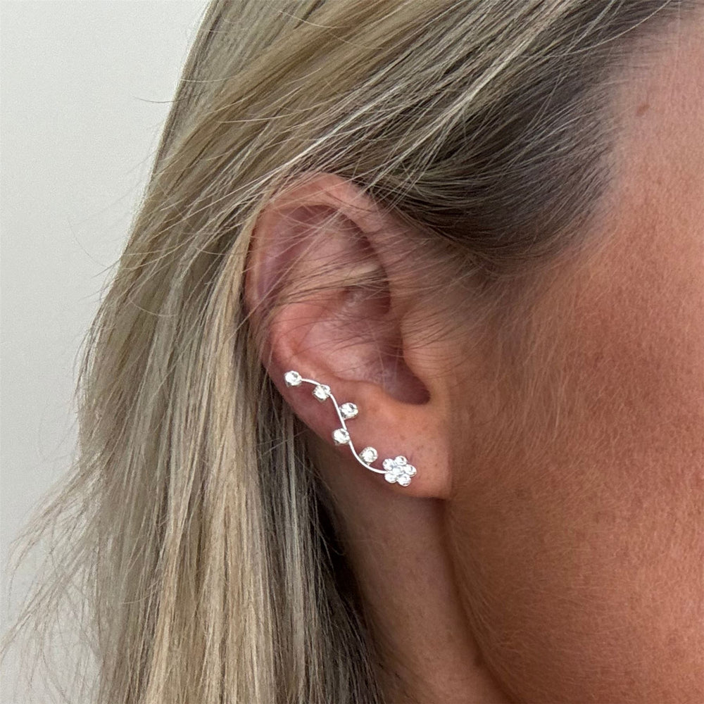 Flower Earrings Flower Ear Crawler Sterling Silver CZ Flower Vine