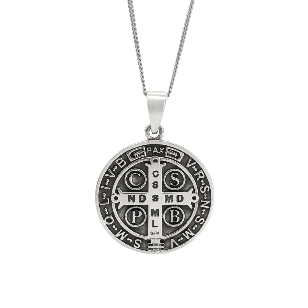 
                  
                    Sterling Silver Large Round Coin St Benedict Pendant Necklace
                  
                