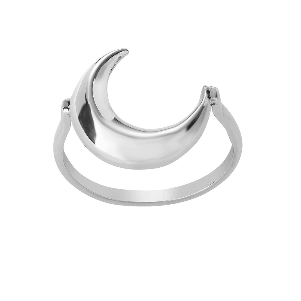 Sterling Silver Wiccan Boho Crescent Moon Band Ring