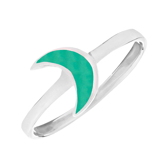 Sterling Silver Turquoise Crescent Moon Ring - Celestial Band