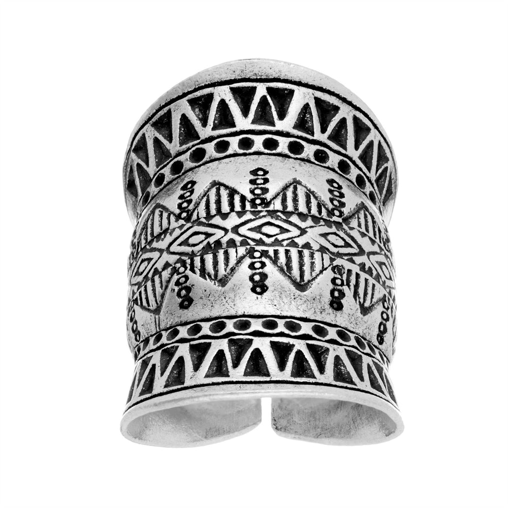Hill Tribe Silver Wide Half Finger Tribal Motif Adjustable Ring