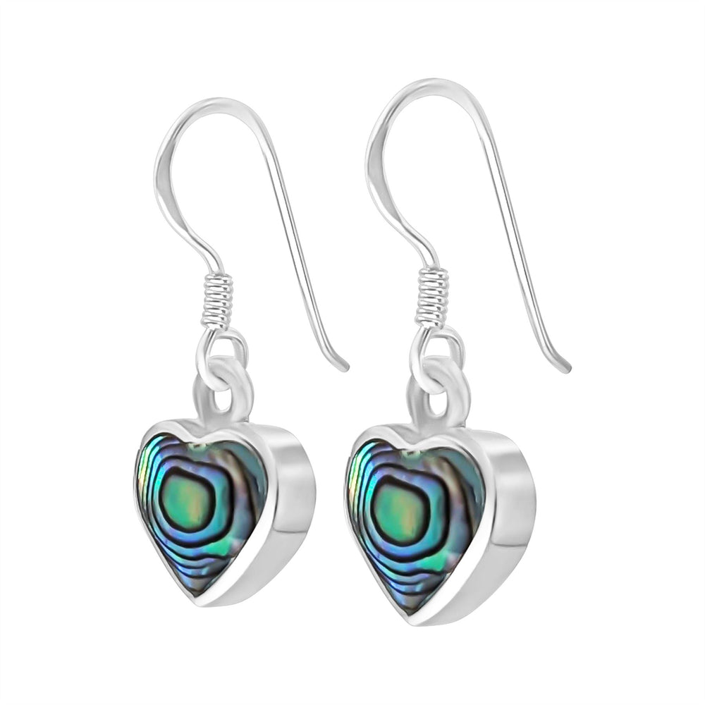 Sterling Silver Abalone Shell Heart Dangle Earrings - French Hook