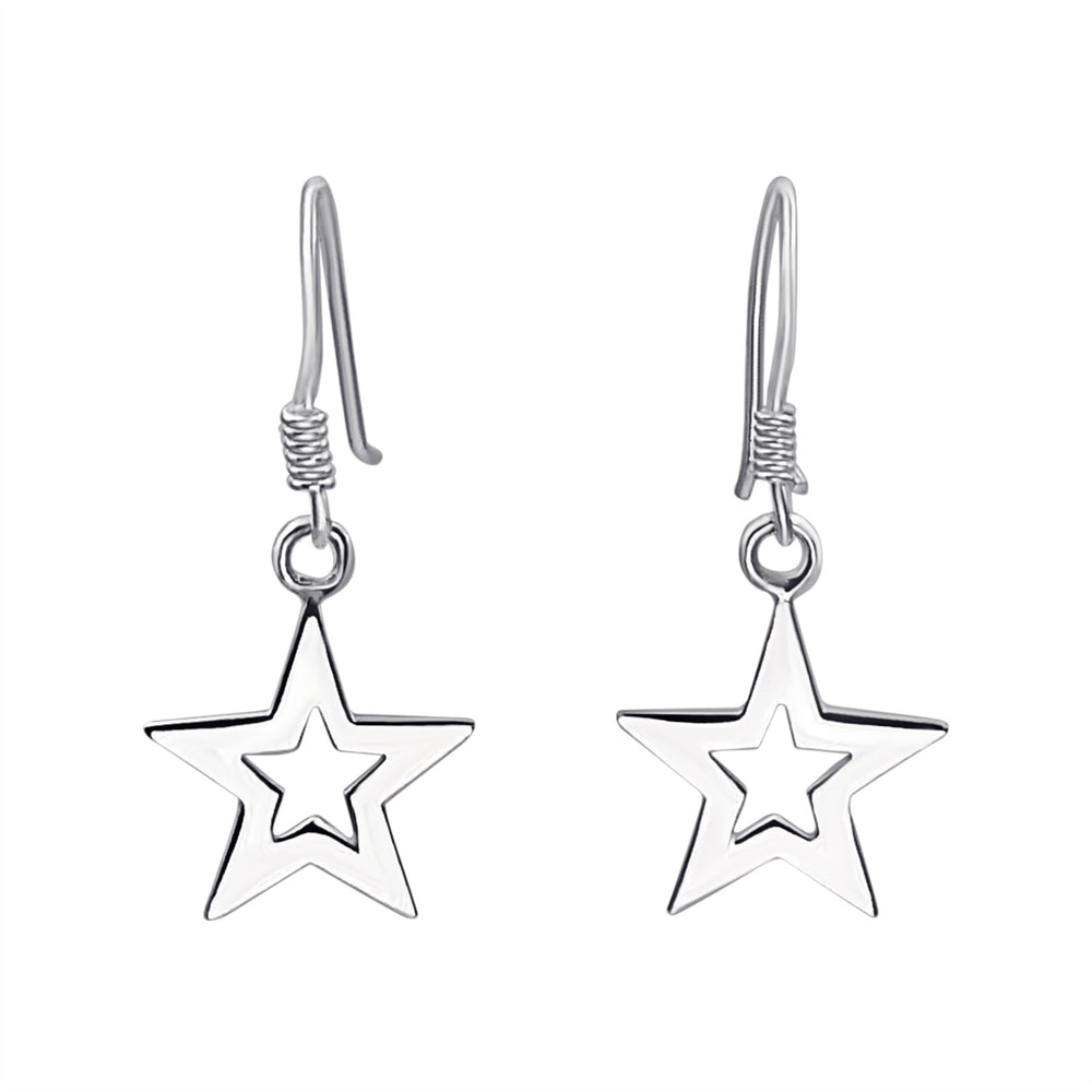 Sterling Silver Open Star Dangle Earrings - Celestial Style