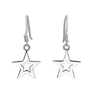 
                  
                    Sterling Silver Open Star Dangle Earrings - Celestial Style
                  
                