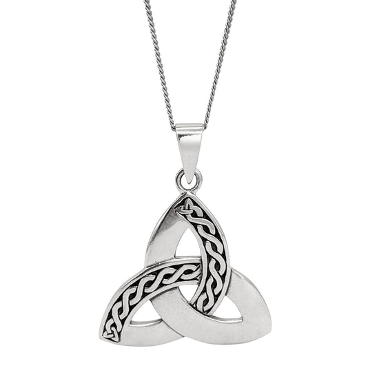 Sterling Silver Large Celtic Triquetra Pendant - Flat Trinity Knot Necklace