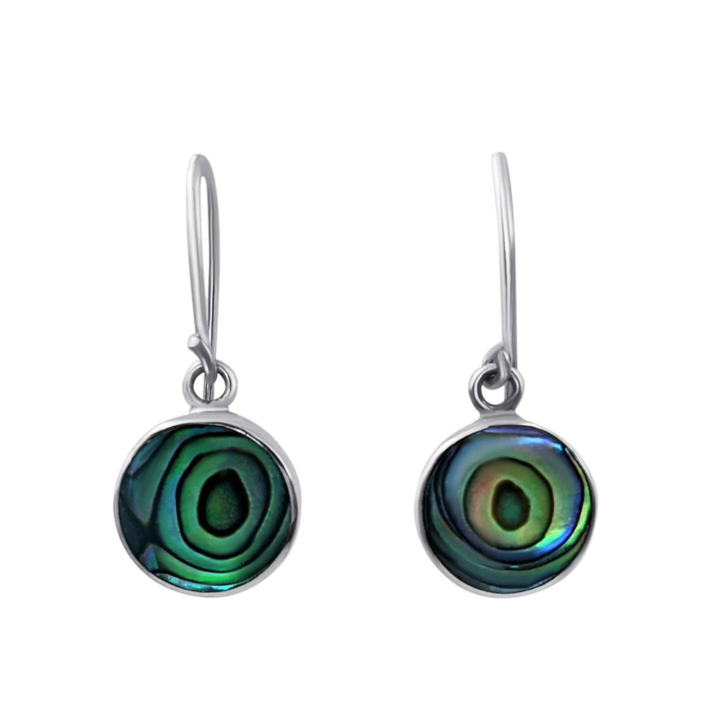 Sterling Silver Round Abalone Shell Dangle Earrings Gemstone Jewellery