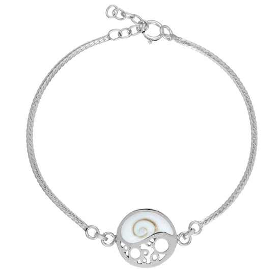 Sterling Silver Shiva Eye Filigree Yin Yang Bracelet - Snake Chain