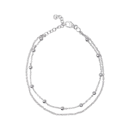 Sterling Silver Double Strand Chain Bracelet - Satellite and Cable Design