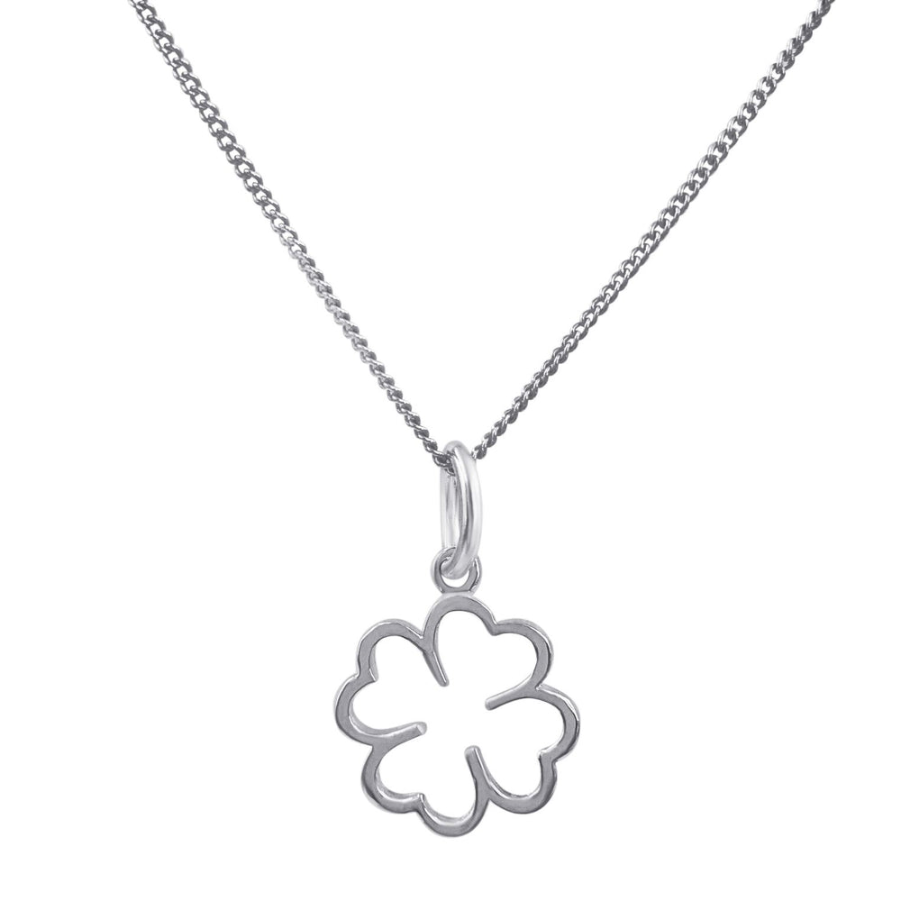 Sterling Silver Open Four Leaf Clover Charm Pendant Lucky Necklace