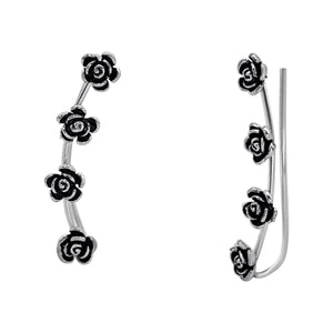 
                  
                    Sterling Silver Gothic Rose Climber Earrings - Floral Ear Climbers
                  
                