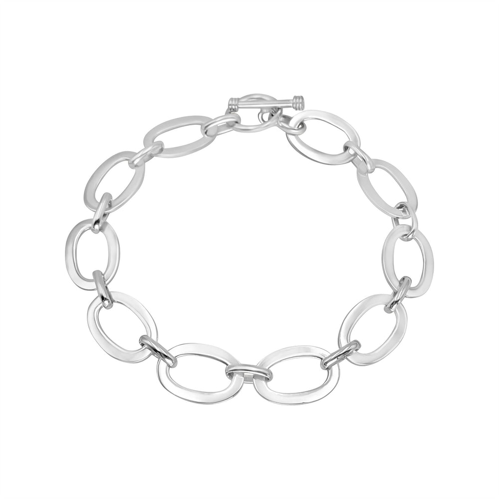 Sterling Silver Chunky Oval Link Chain Bracelet - Wide Modern Design