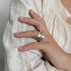 
                  
                    Sterling Silver Hammered Wide Concave Ring - Three-Tone Brass & Copper
                  
                