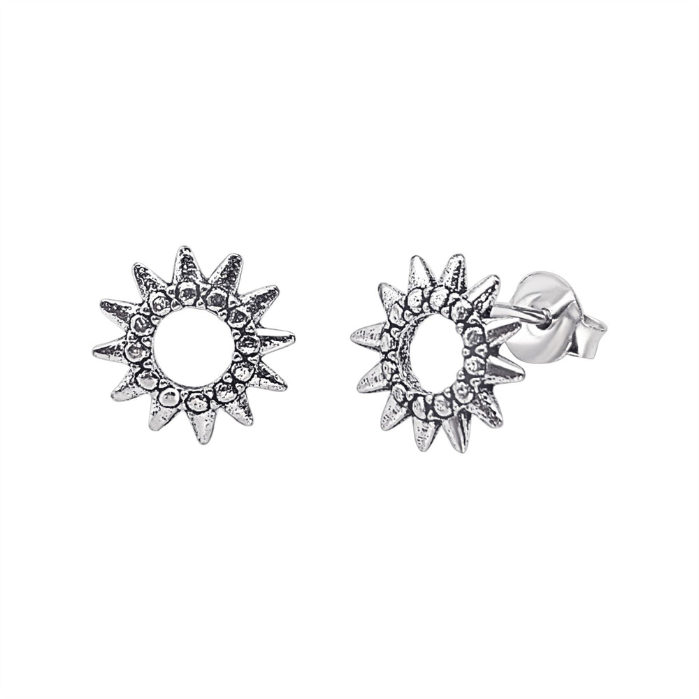 Sterling Silver Open Sun Stud Earrings - Celestial Design